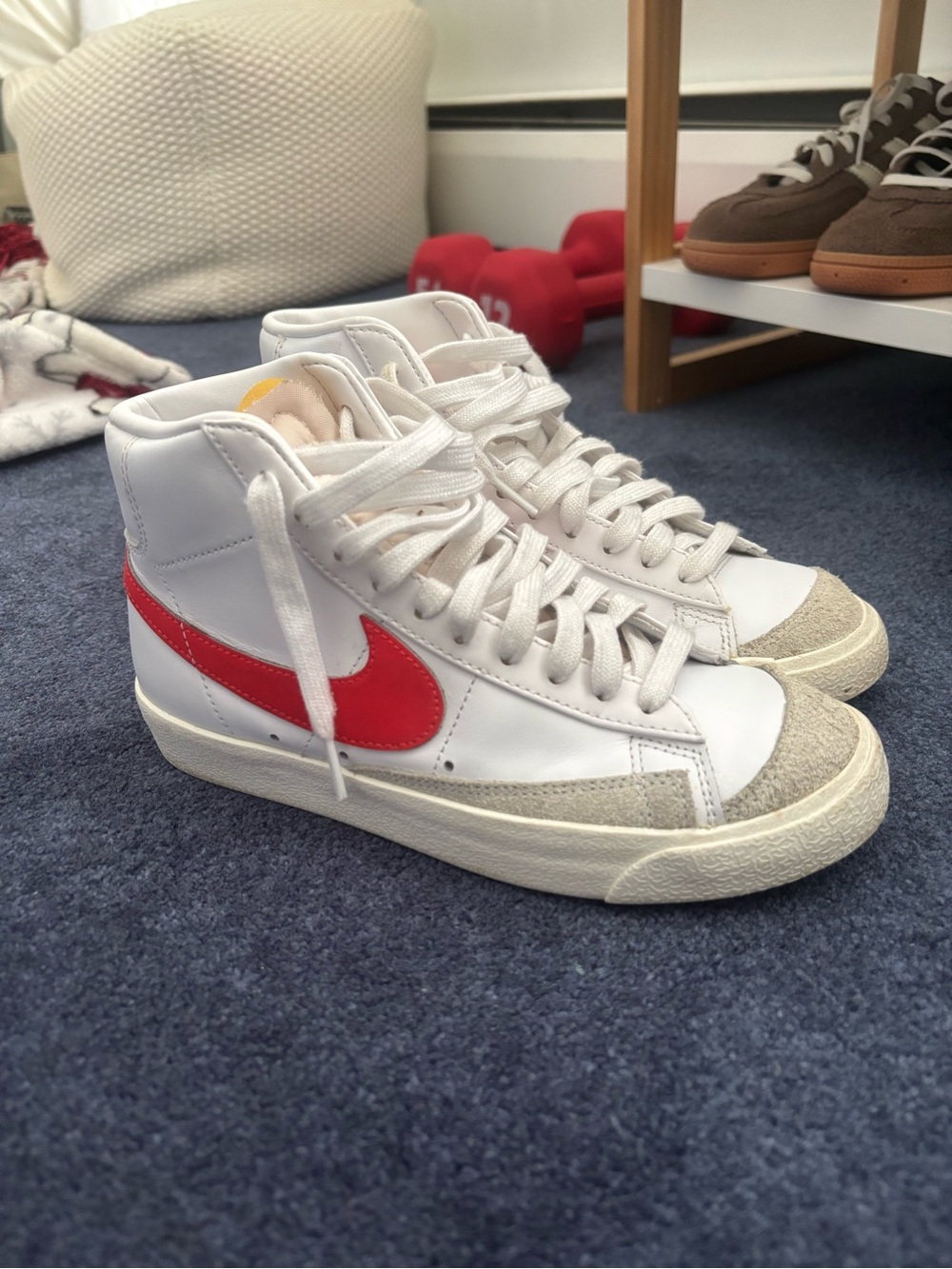 Women’s Nike Blazer White High-Top Sneakers with Red Swoosh